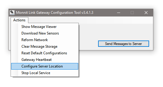 Monnit Link Gateway Utility - Configure Server Location